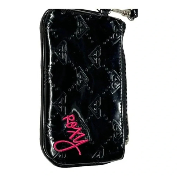 Roxy Black Patent Leather Wristlet Purse Logo Print‎​​​ - Picture 4 of 5